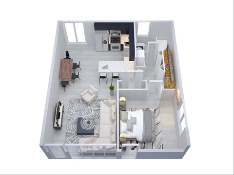 Floor plan for 1 bed, 1 bath, 757 sqft